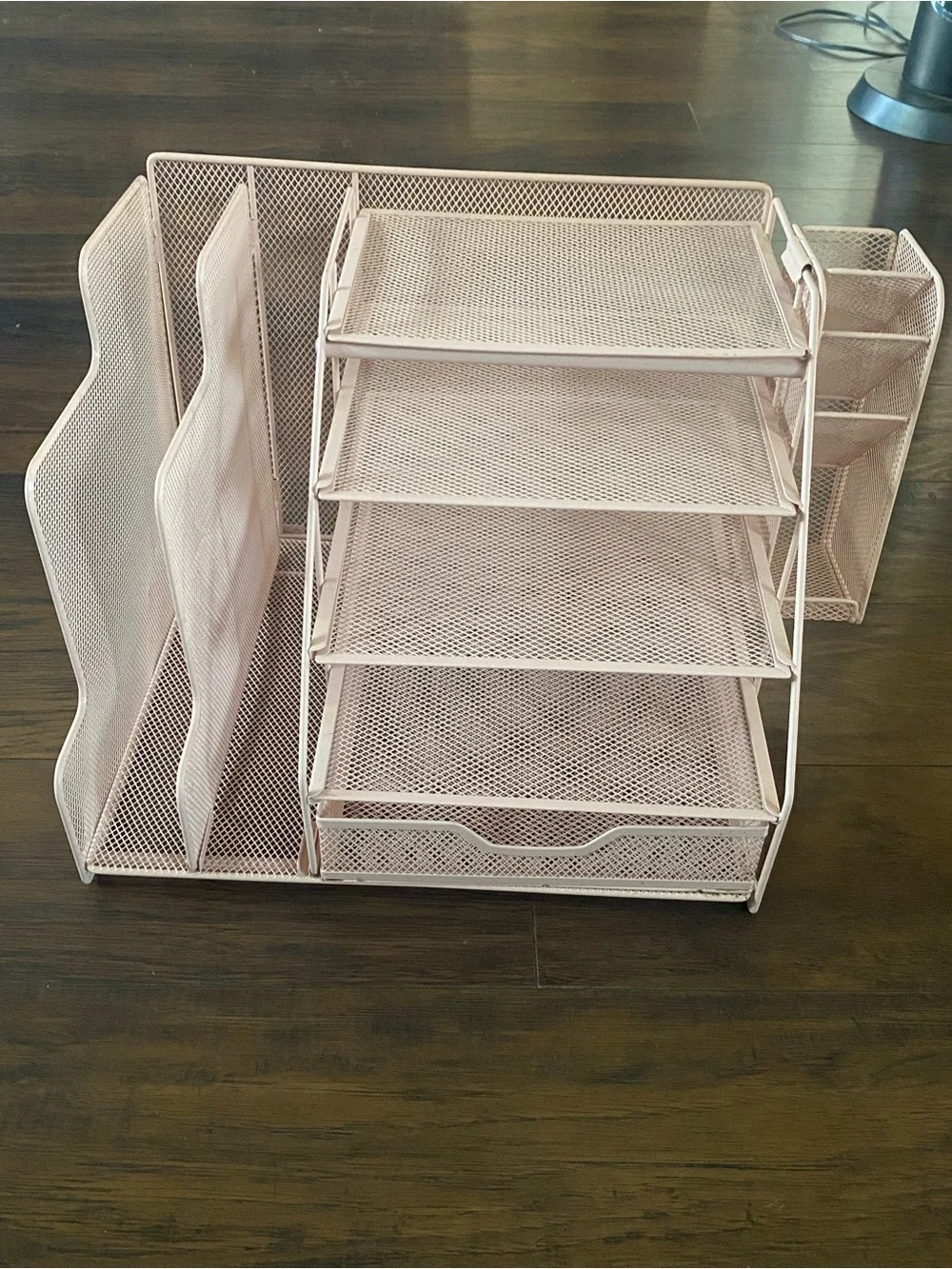 Metal Mesh Desk Organizer in Blush Pink - 5-Tier File & Supply Sorter